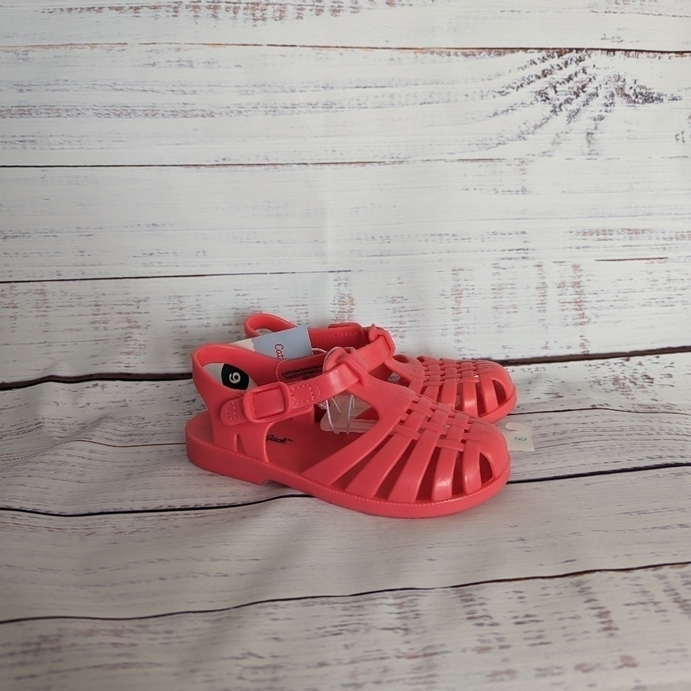 NWT Cat & Jack Girls Velcro Coral / Red / Pink Girls Sandals 8,10,11,12 - Picture 2 of 5